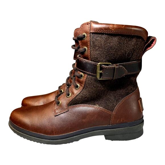 UGG Kesey Leather Waterproof Shearling Boots Brown Lace/ Zip US 7 - Picture 1 of 8